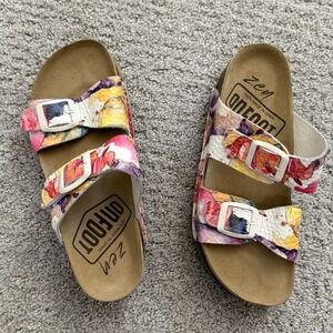 ON FOOT AURORA Women 9-9.5 Floral LEATHER Sandals SLIDE 40 COMFORT PLATFORM